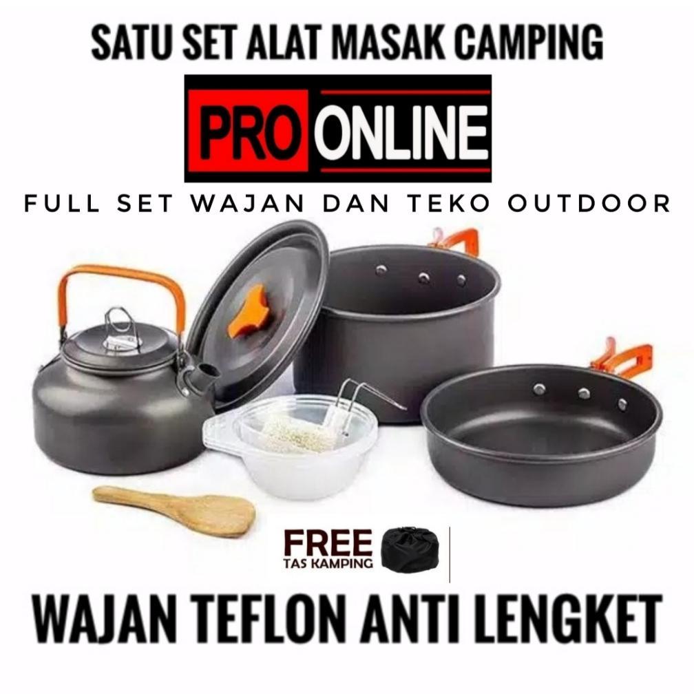 Alat Masak Camping Full Set - Cooking Set DS 308 Sudah Ada Teko Air - Nesting Portable Traveling Ala