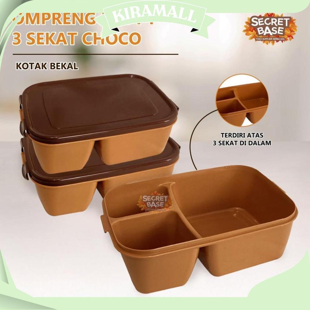 Ompreng Happy 3 Sekat Choco - Ompreng Kotak Makan / Kotak Bekal / Lunch Box Sekat Best Seller