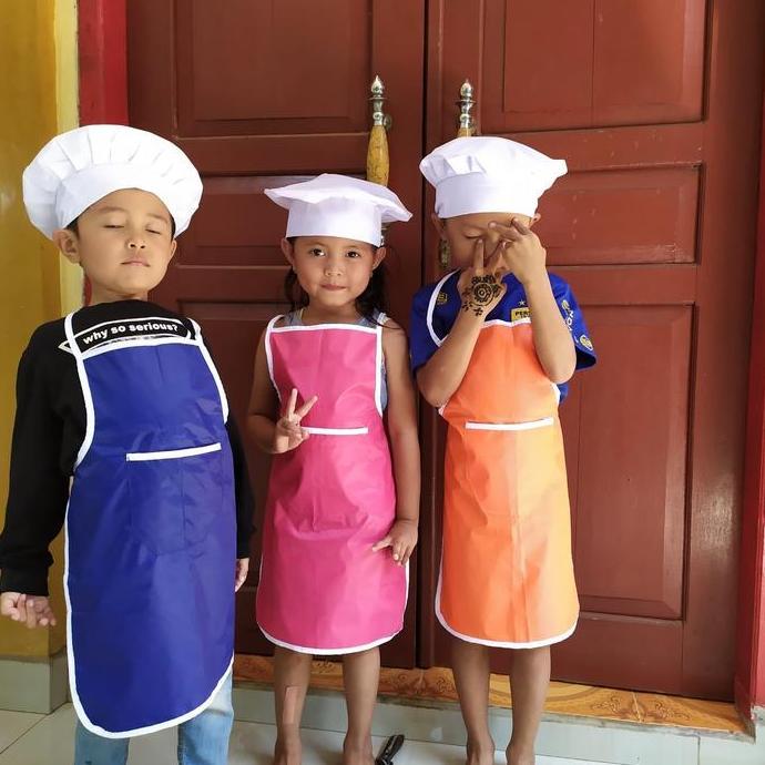 celemek anak TK apron plus Topi Koki chef anak