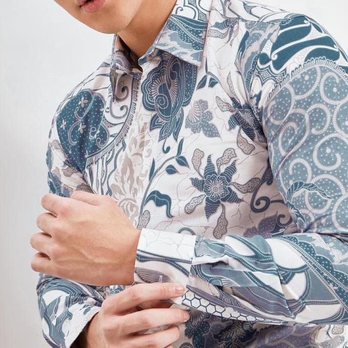 JAYASHREE - BATIK SLIMFIT ASKYA BLUE KEMEJA BATIK PRIA LENGAN PANJANG - BAJU KERAH MOTIF BATIK FORMA