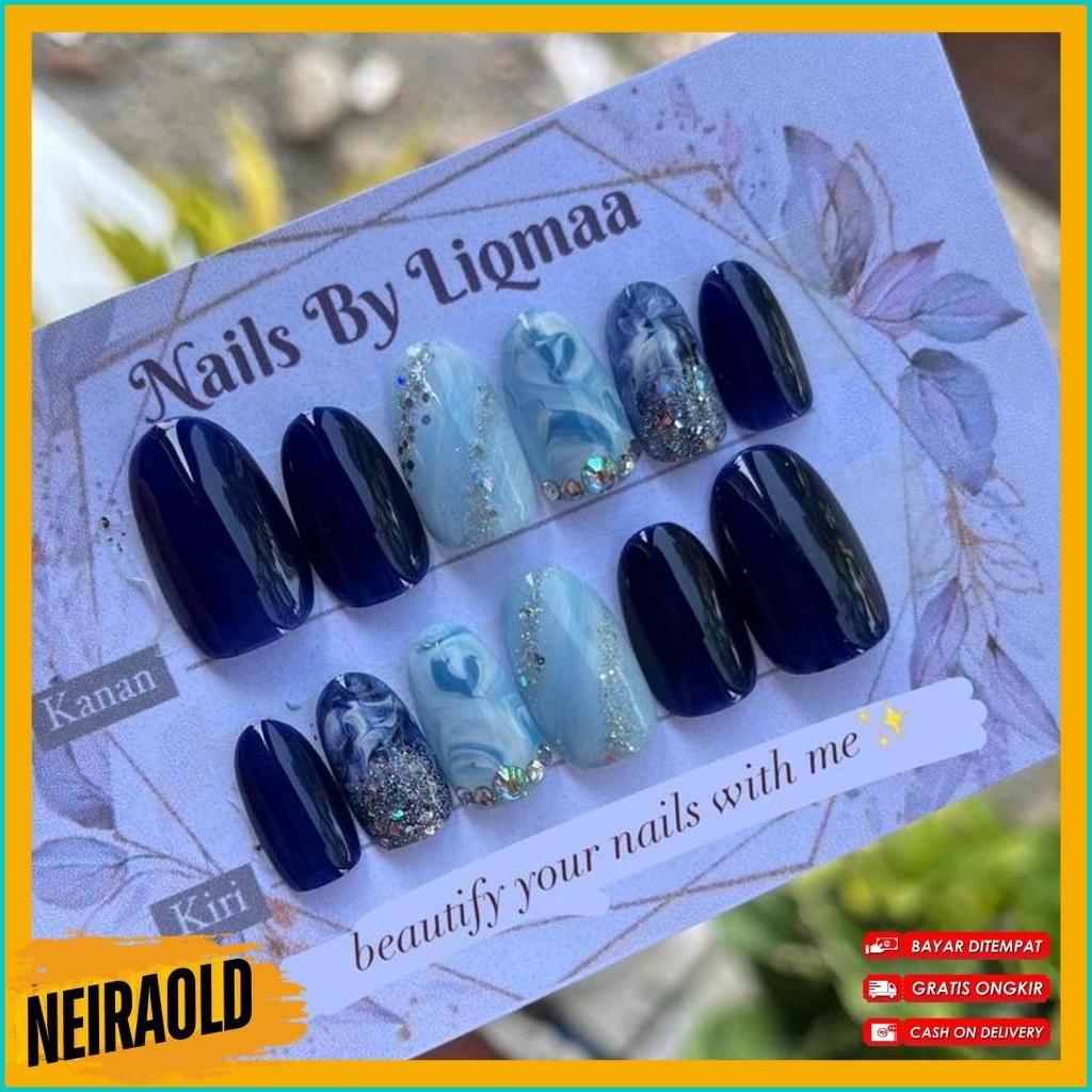 Cusss Serbu Kuku Palsu Navy / Kuku Palsu Wedding / Kuku Palsu Biru / Nail Art