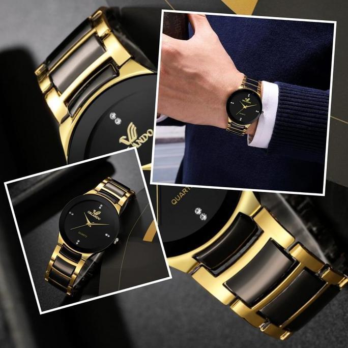 JAM TANGAN PRIA ORLANDO RANTAI STAINLESS GOLD HITAM EMAS LAIGO JAM095B5 BESI COWOK KEREN PREMIUM MUR