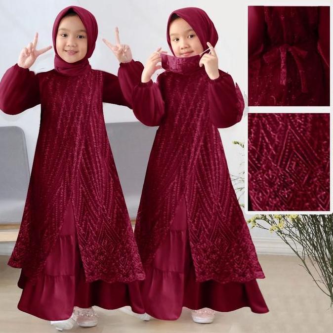 DV13 >> Gamis dress anak perempuan muslim brukat model terbaru fashion muslimah kekinian olivia Kids