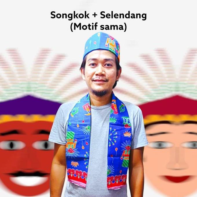 DF317>> Songkok Peci Kopiah Dan Selendang Syal Cukin Selempang Ondel Betawi Ukuran Anak Sampai Dewas