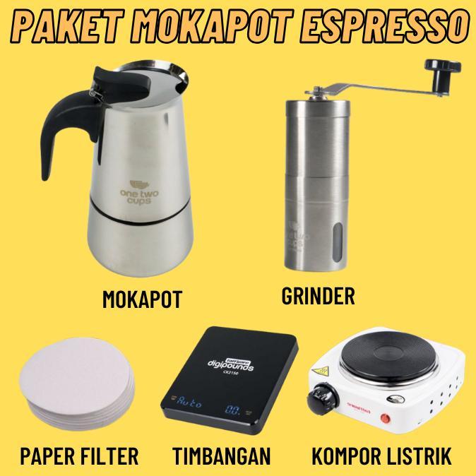 Paket Alat Seduh Kopi Moka Pot Espresso Manual Coffee Maker Set Mokapot Mocha 3 6 Cup dengan Grinder