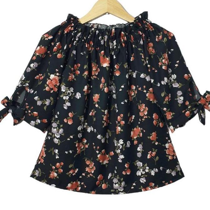 LVL - Blousale Sabrina Bunga Shakila Blus Atasan Jumbo Wanita Kerah Sabrina Model Baru Size L dan XX