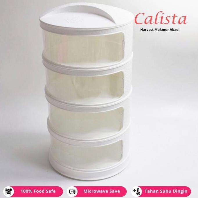 Tudung Saji Calista putih Susun 4 / Rak Tempat Menyimpan Makanan / Penutup Makanan Tingkat