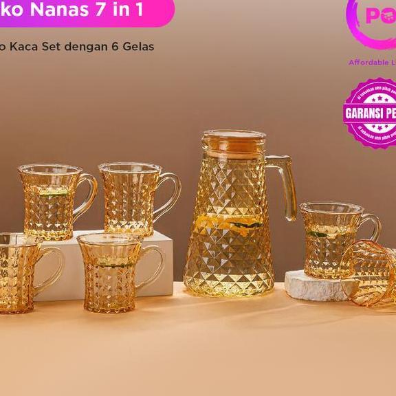 Garansi Pecah Pol Set Teko Air Kaca Nanas 7 In 1 Pitcher Glass Kettle 7 In 1 Kettle Air Kaca