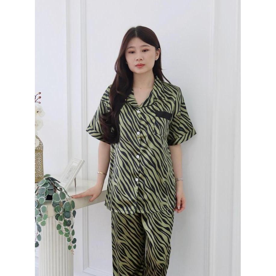 [Pickme] #A44  Baju Tidur Lengan Pendek Stelan Oneset Wanita Baju Tidur Satin Motif Zebra