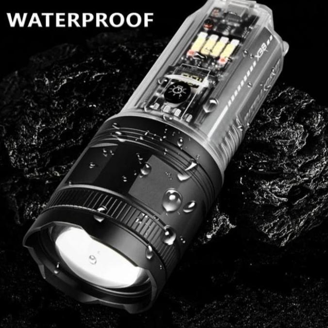 Senter Led Laser X39(Original)7 Mode Sinar Solar Panel Flashlight Zoom In Out Powerfull 1000M