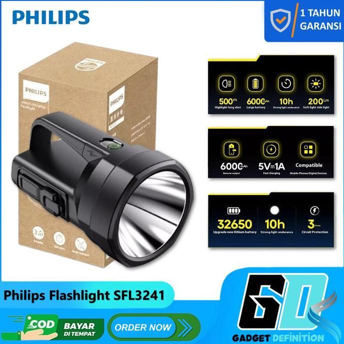 Philips Lampu Senter Led Multifungsi Sfl3241 Senter Jumbo Dengan Dinamo Dan Lampu Samping