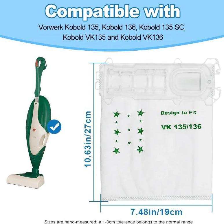 12PCS/SET Kantong Debu Untuk Vorwerk Vk135 Vk136 VK369 FP135 Vacuum Cleaner Dust Bag penyedot debu