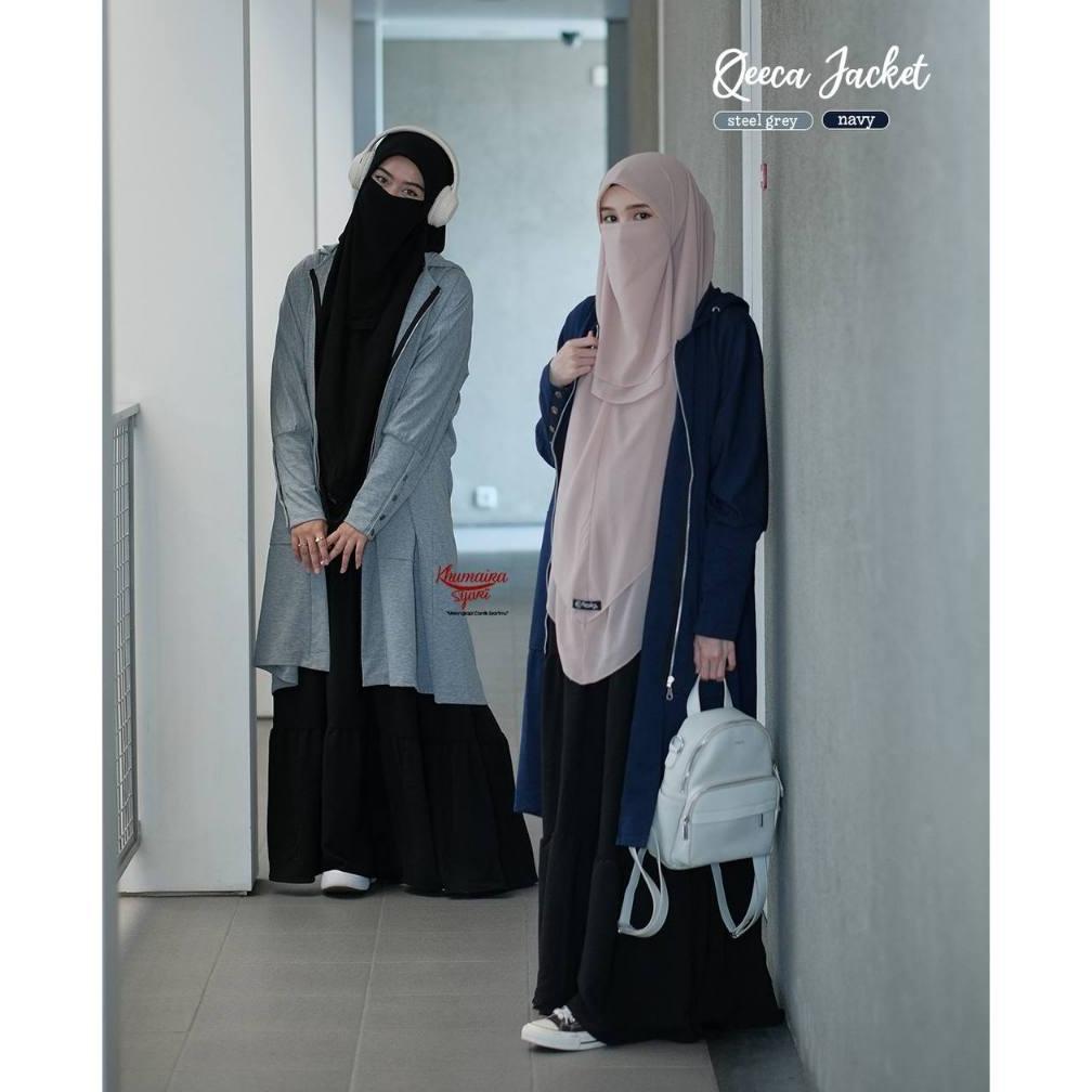Qeeca dan Fuza Jaket by Khumaira Syari | Long Jaket Wanita Oversize | Outer Jaket Muslimah Syari