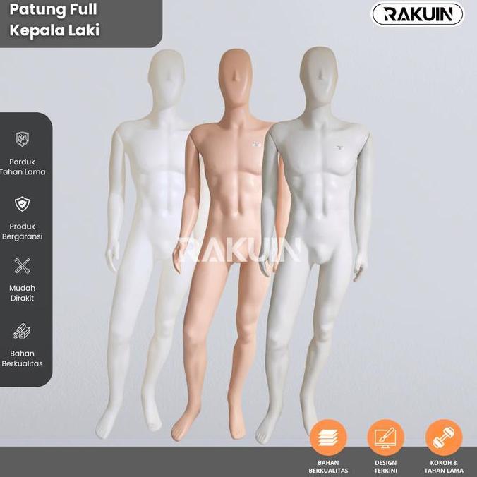 Manekin Pria Full Body + Kepala - Patung boneka manekin pria dengan kepala tanpa wajah - Rakuin PAS