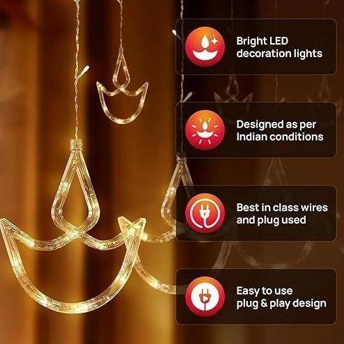 2025Lentera Teratai Hias Ramadan 2025 Lentera Lilin 4m Tirai Hias Lampu Berkedip Warna-warni 8 Mode 