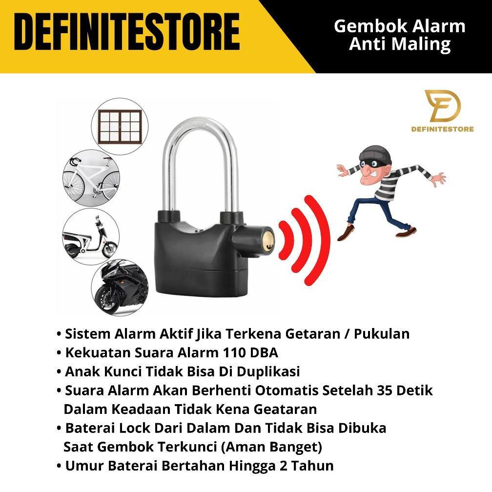 Gembok Alarm Anti Maling Gembok Pintu Pagar Rumah Cakram Motor Anak Kunci Anti Duplikat