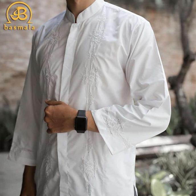 Baju Koko Pria Lengan Panjang Putih Bordir Padang Fashion Muslim Pria