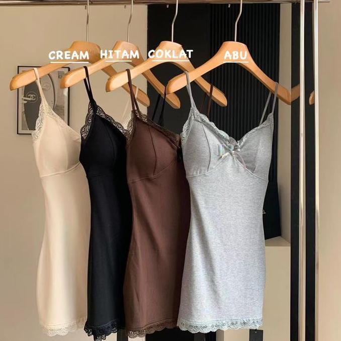 LNR Shop Midi Dress Dewasa dengan Pad Bra Cup Busa Ditambah Renda dan Pita Import Piyama Daster Baju