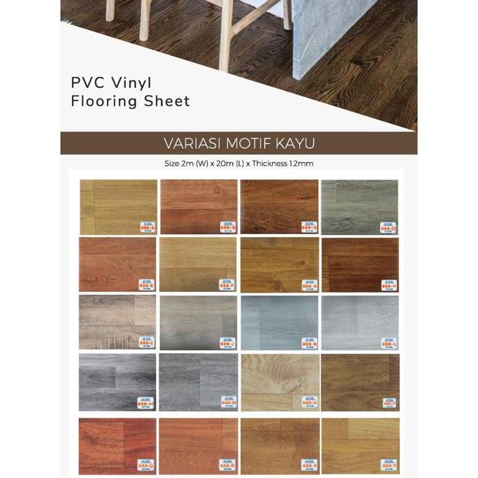 Vinyl Roll Alva / Tebal 1.2mm / Motif Kayu & Polos / Vinyl Lantai Roll / Lantai Minimalis / Harga Pe