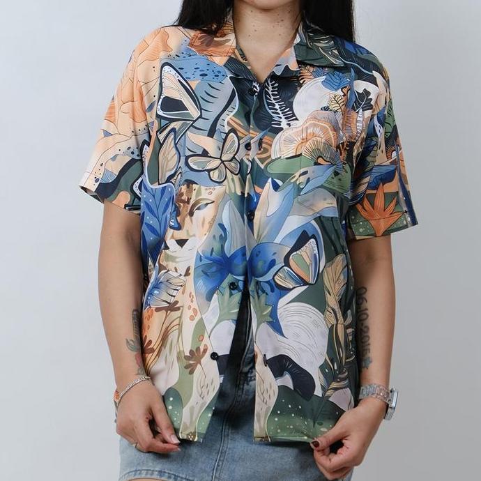 DR141>> Dowear Baju Kemeja Motif Cewe Cowo Motif Full Printing Oversize Pria Wanita Outdoor ABSTRAK 