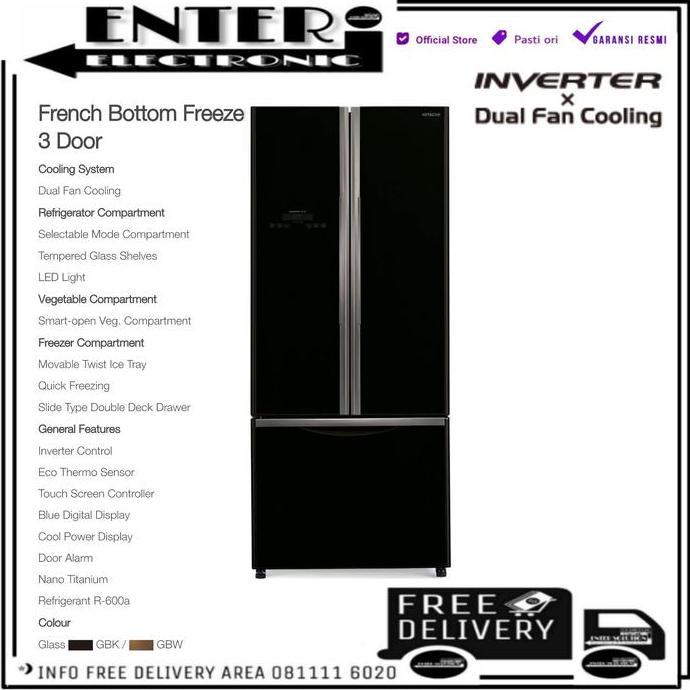 HITACHI RWB49PGD9 - KULKAS MULTI DOOR 3PINTU RWB49PGD9GBK RWB49PGD9GBW