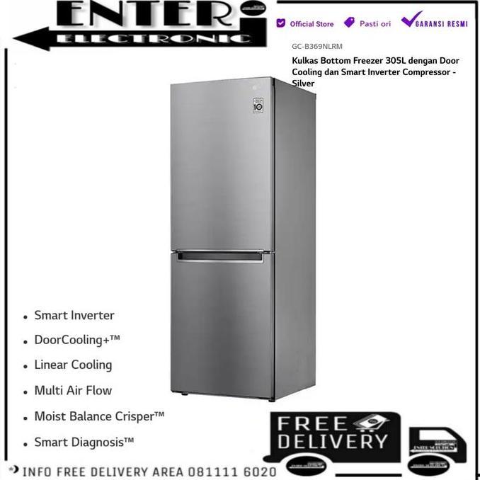 TERLARIS - LG GCB369NLRM - KULKAS BOTTOM FREEZER BAWAH INVERTER LG GC B369NLRM