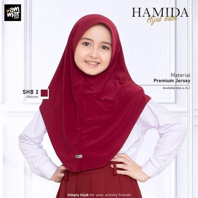 Jilbab Sekolah Anak SD Merah Maroon Ammar Kids Hamida Hijab Premium