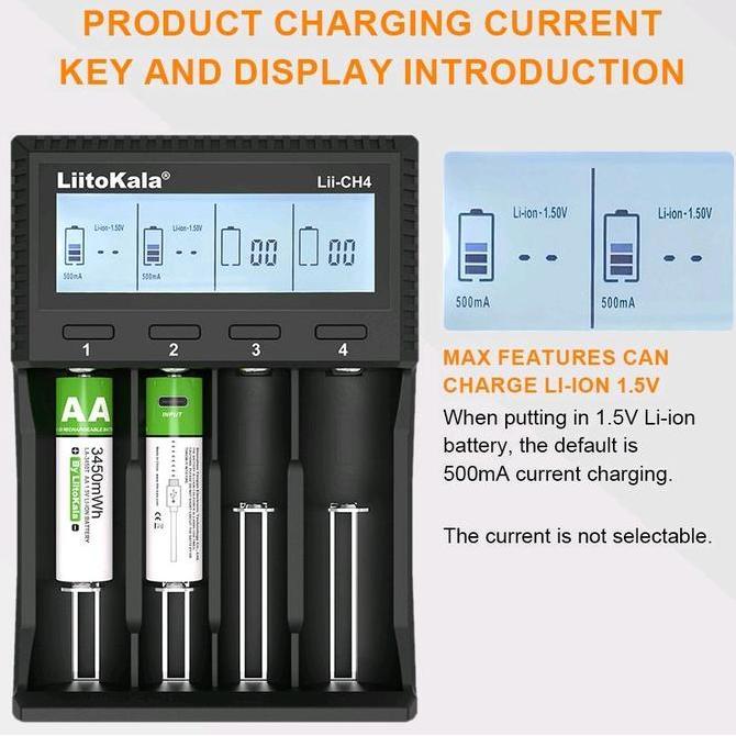 Liitokala Lii CH4 Charger Baterai AA Lithium 1,5V Charger Baterai Universal