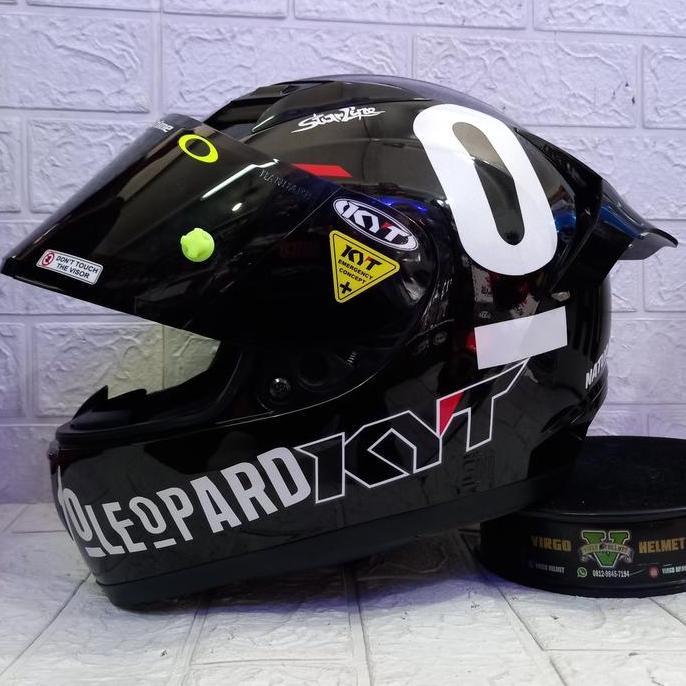 HELM KYT R10 FULL FACE SOLID BLACK LEOPARD PAKET GANTENG