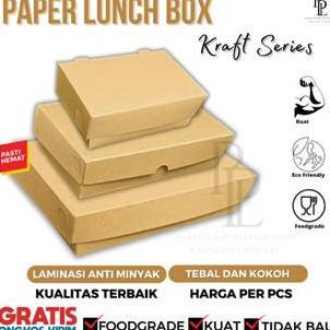 Paper Lunch Box Kraft Slip Laminasi | Kotak Makanan | Kertas Paper Kotak Makanan Coklat Uk Small, Me