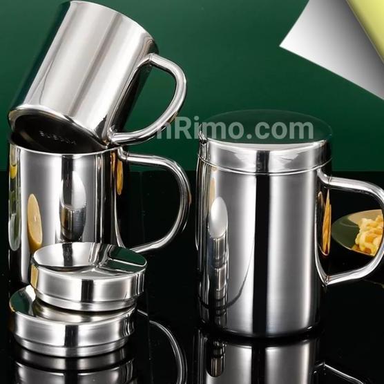 Gelas Mug Stainless Steel Tutup Tebal Cangkir Stenlis Travel Kopi Teh