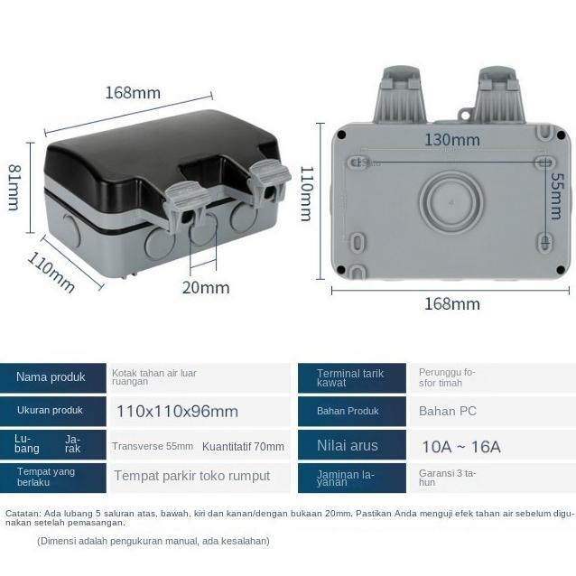 Stop Kontak Outdoor 2 Lubang Soket Outdoor IP66 Tahan Air Anti Debu Waterproof Stop Kontak