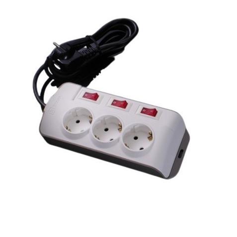 Stop Kontak Broco 3 Lubang Miring 15636 dengan CP, Saklar, dan Kabel Stop Kontak