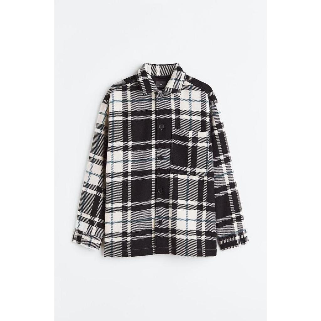 Promo H&M Relaxed Fit Overshirt - Black/White checked COD