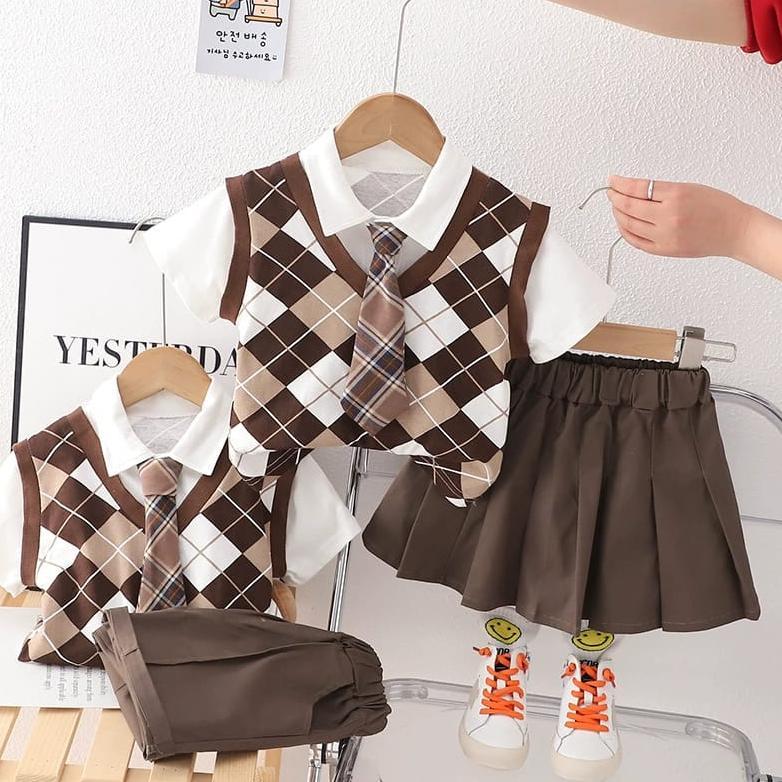 Setelan lucu School BOY & GIRL vest rajut usia 6 bulan 5 tahun lucu ala korea