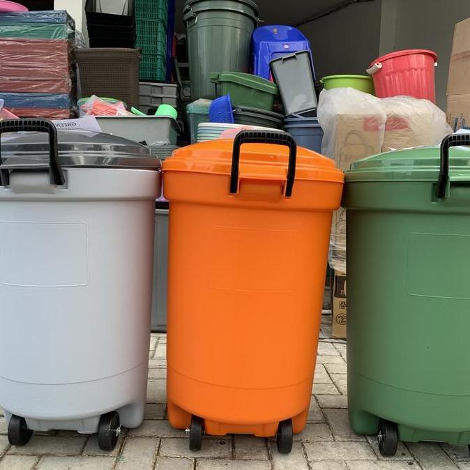 Prillie Shop Tempat Sampah Injak Tempat Sampah Roda 120 Liter Green Leaf