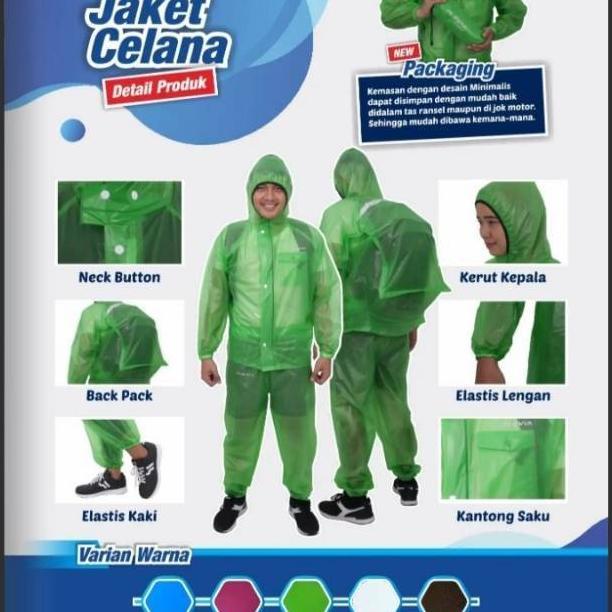 Jas Hujan Jaket Celana Backpack Diamond Transparan - Jas Hujan dengan Tempat Ransel - Mantel untuk b
