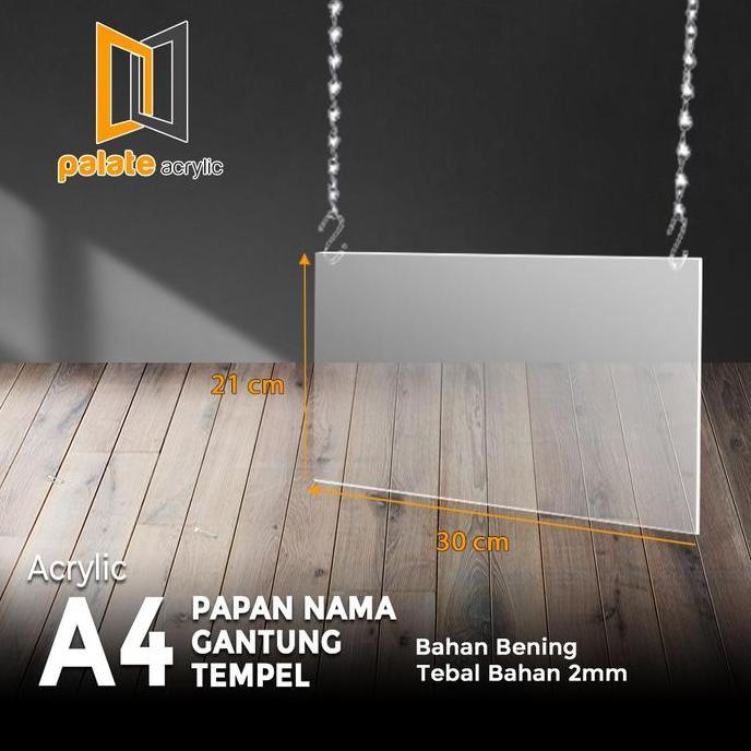 Acrylic Papan Nama Gantung Tempel A4 Tebal 2Mm Premium