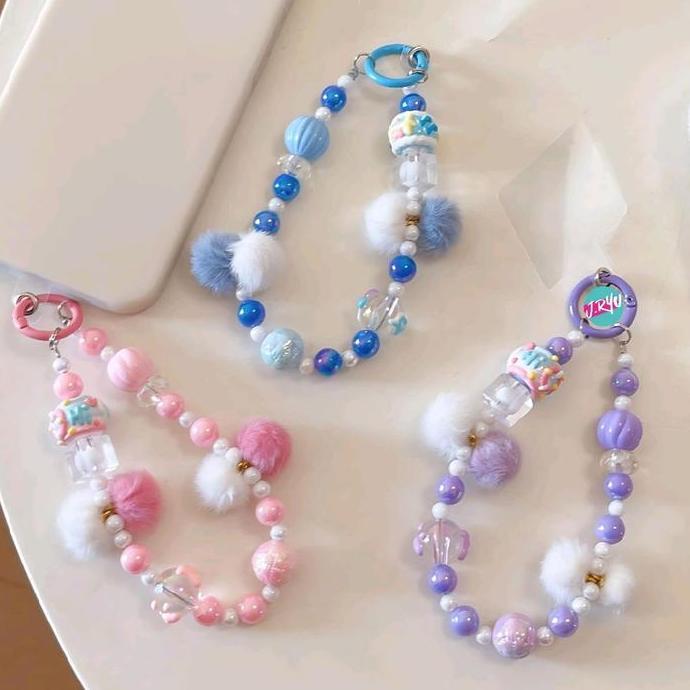 DB176 - JRYU Gantungan hp Korea TWO TONE FUR BALL , gantungan gelang ,gantungan tas