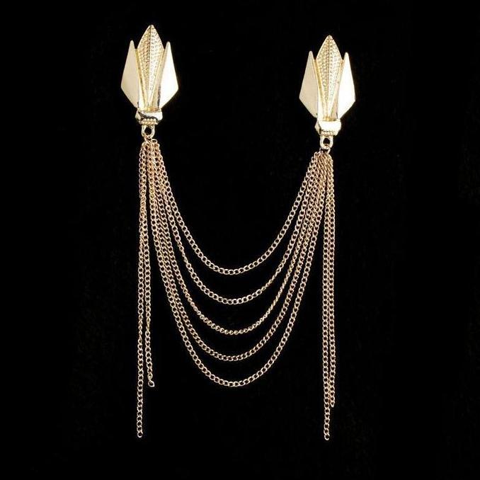 DY57 - Bros Rantai Jas Pria Wanita Lapel Pin Bros Jas Rantai Pin Kerah Kemeja Pin Bros Rantai