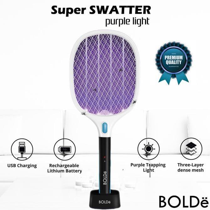 Raket Nyamuk Bolde Swatter 2 in 1 Raket Nyamuk Otomatis Bolde