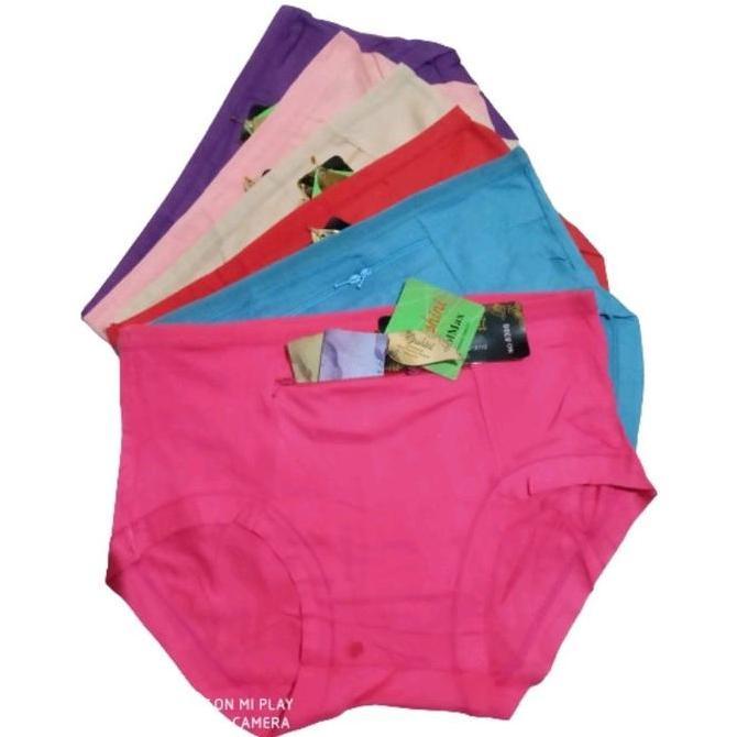 Promo (6Pcs)Celana Dalam Wanita Kantong Ritsleting/Celana Dalam Saku pendek katun COD