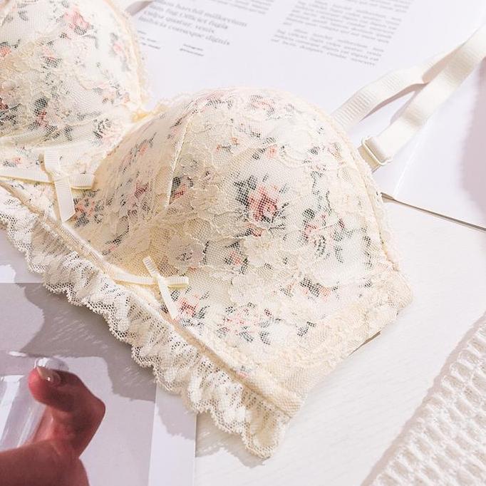 Promo Bra wanita push up tanpa kawat motif BH floral bunga Pakaian dalam wanita pushup beha cantik k