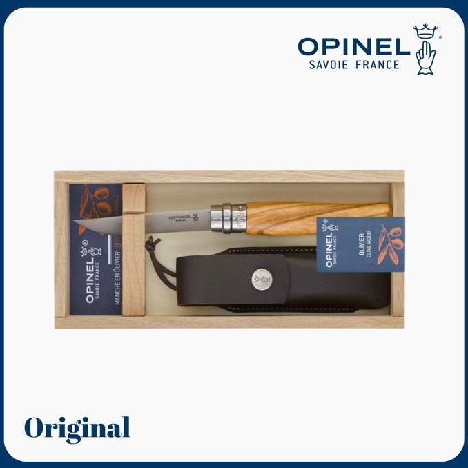 Opinel No. 08 Olive Wood With Sheath + Wooden Case For Gift