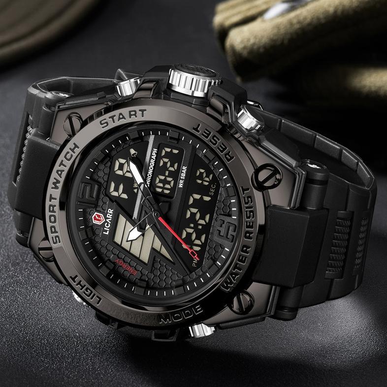 LICARR Jam Tangan Pria Merek Olahraga Analog Digital Fashion Kuarsa Anti Air Santai Jam Tangan Origi