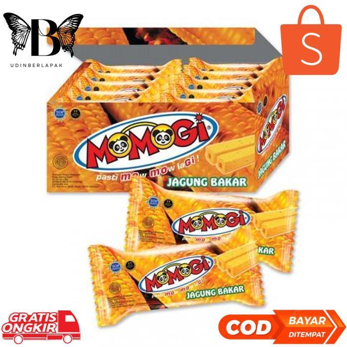 Aw89 yui-7 Do86 MOMOGI Stick Makanan Ringan Ekstrudat - Netto 10 pcs x 5 gr Jagung Bakar 1 Dus Berku