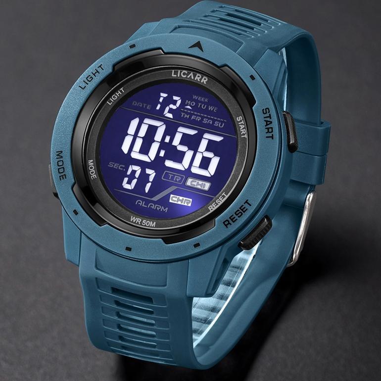 LICARR Jam Tangan Pria Merek Olahraga Digital Anti Air Santai Keren Silikon Multifungsi Jam Tangan C