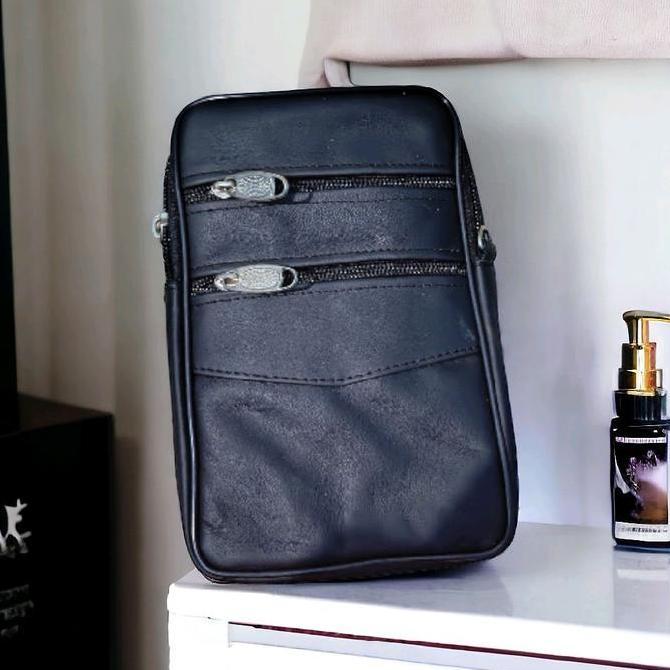 Sarung hp kulit tas hp tas pinggang kulit max 8 inch Hitam