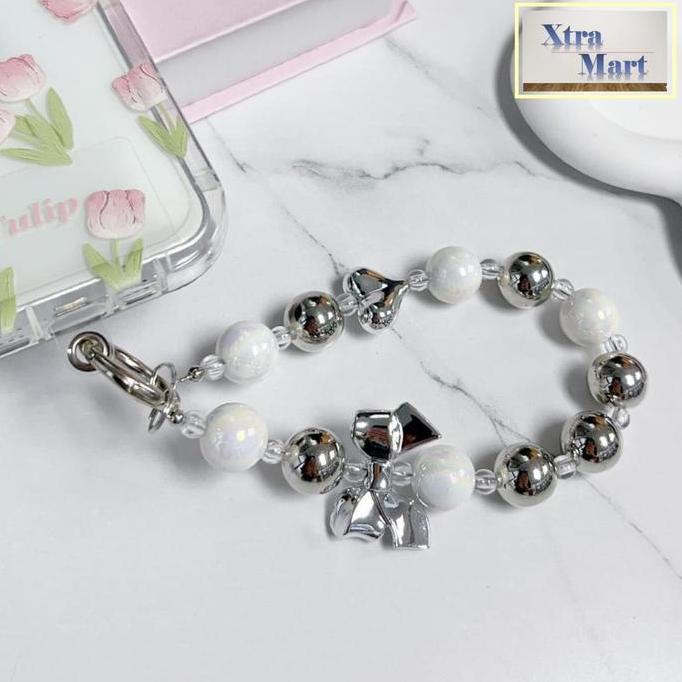 XM - Gantungan Hp Manik Manik Besar Pita Love Phone Strap Manik Manik Besar Pita Love Serbaguna
