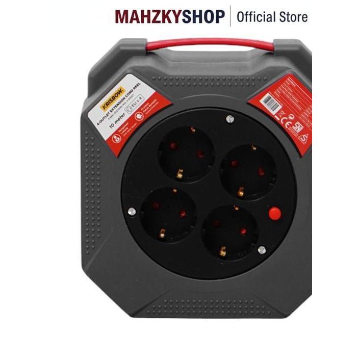 Krisbow 10 mtr Kabel Roll - Abu-Abu Extension Cable Kabel Gulung Power Reel Kabel Listrik Cable Roll